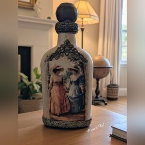 Vintage Style Decorative Bottle with Victorian Art